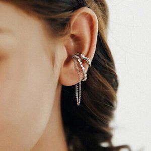Three Layer Ear Clip Cuff Rhinestone Silver Earring